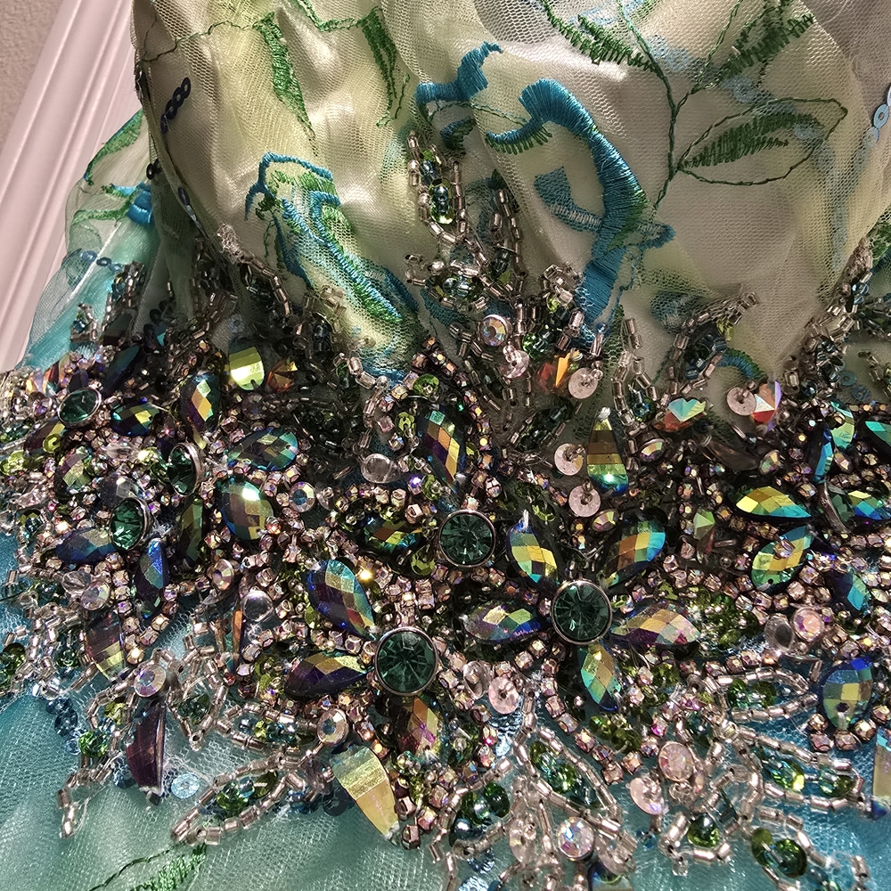 Strapless Blue and Green Floral Gown - Picture 3 of 5